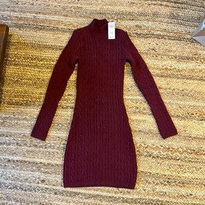 Brand new! Cable-knit burgundy mock-neck sweater dress